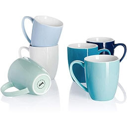 Mugs from amazon Sweese coffee mugs, set of 6, made of porcelain, mug with large handle for hot drinks, 400 ml, Blue Series, 350 ml