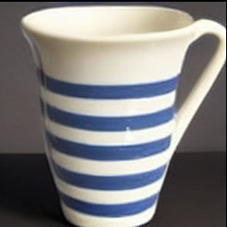 a blue and white striped cup