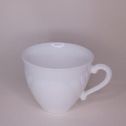 Vintage empty conic rounded white ornamental cup handle right